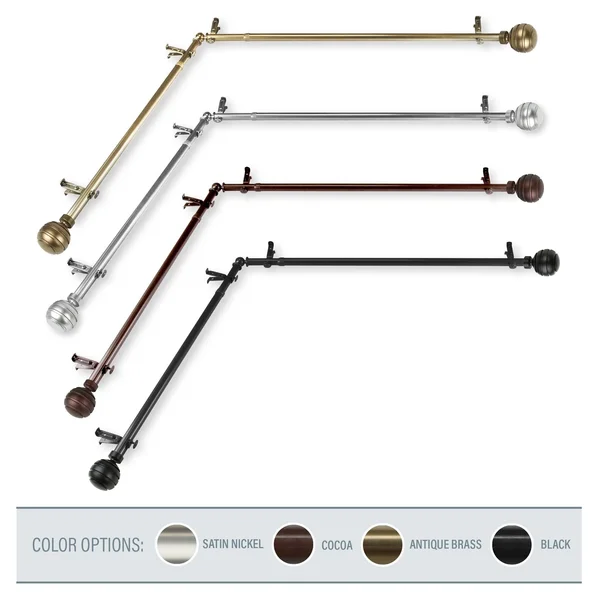 InStyleDesign Piper Corner Window Curtain Rod 13/16 inch Dia. each Side 28-48 Inches Black