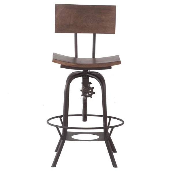 Rockies Containers 18x22 Wide Bar Stool with Back Rest, Adjustable Height - Short - Single - Brown