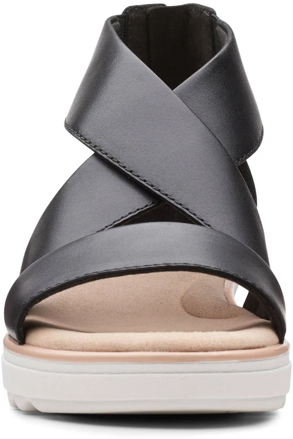 Clarks Women's Jillian Rise Wedge Sandal Black Leather 7.5
