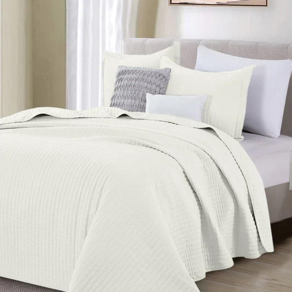 Great Bay Home Alicia Collection Channel Stitch Quilt Set Twin Cream