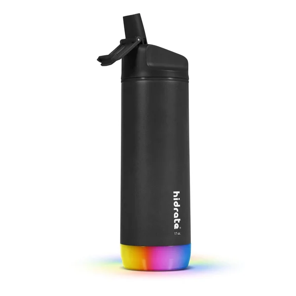 HidrateSpark Steel Smart Water Bottle - Tracks Water Intake & Glows to Remind You to Stay Hydrated - Straw Lid