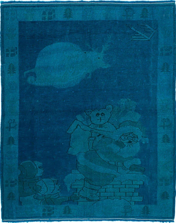 Hand-Knotted Color Transition Cyan - Dark Blue Wool Rug 4&3x22 x 5&3x22