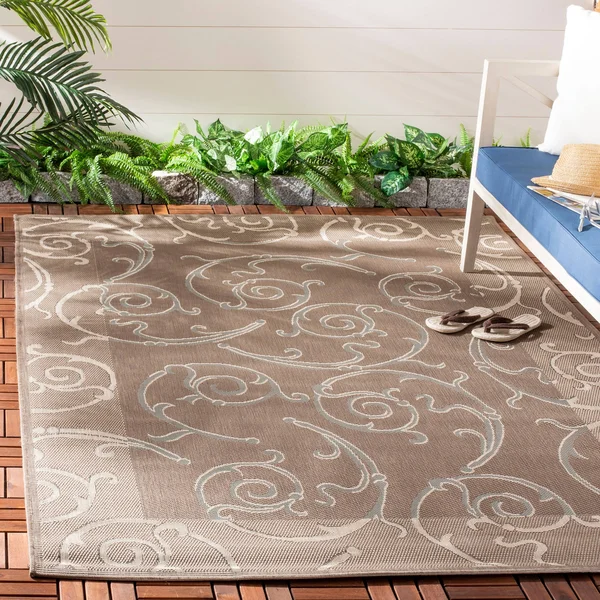 Safavieh CY7108 Courtyard Indoor/Outdoor Rug Dark Beige/Beige, Size: 8 x 11 ft.