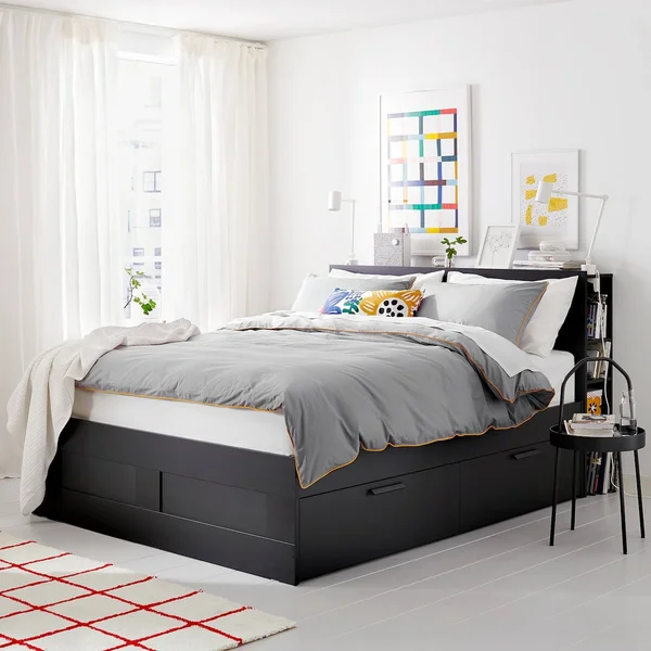 IKEA - BRIMNES Bed Frame with Storage & Headboard - Black, Queen