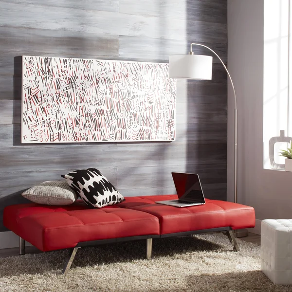 Abbyson Aspen Bonded Leather Foldable Futon Sleeper Sofa - Red