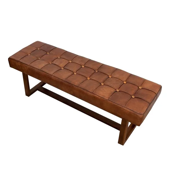 Pemberly Row Mid-Century Modern Espresso Dallas Genuine Leather Bench
