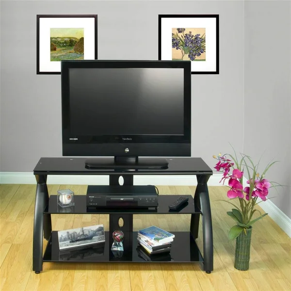 Studio Designs Futura TV Stand, Black, Black Glass