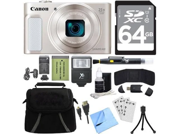 Canon PowerShot SX620 HS 20.2MP Digital Camera Silver w/ 64GB Accessory Bundle