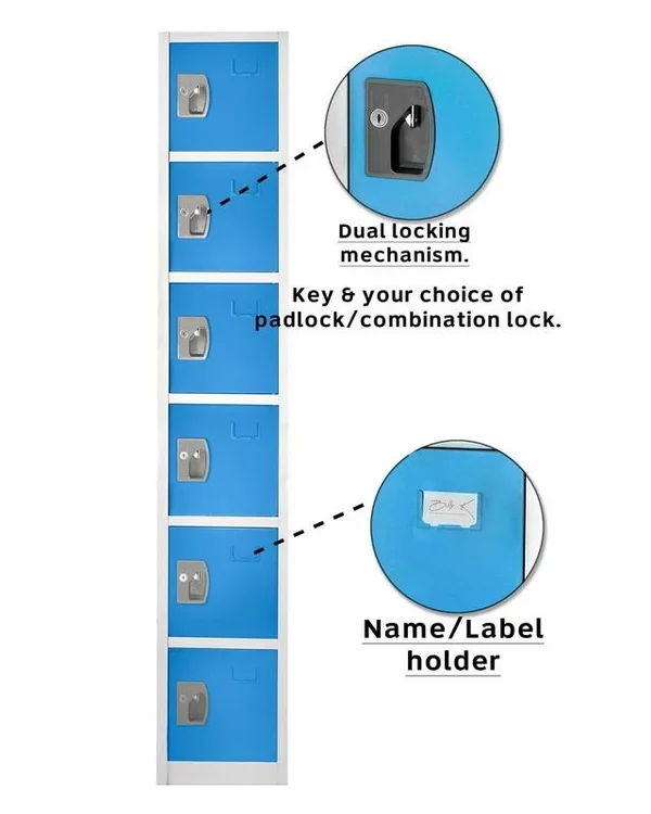 AdirOffice Large Locker w/ 6 Doors & 6 Hooks - Blue 629-206-BLU