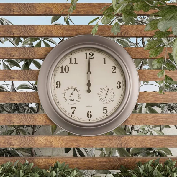 Earth Worth Indoor/Outdoor Brushed Silver 18 in. Wall Clock with Waterproof Thermometer and Hygrometer