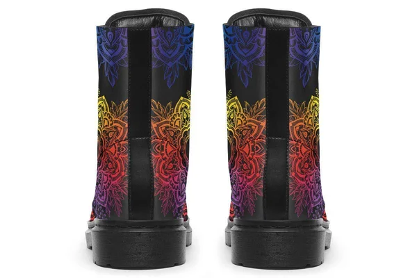Colorful Yin Yang Boots - Black Mandala Vegan Boots, YesWeVibe Men's Boots, Black Sole, US 12, EU46