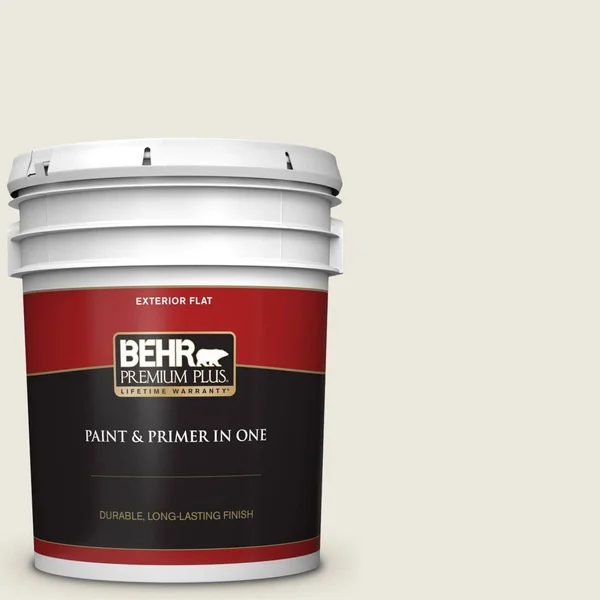 BEHR Premium Plus 5 gal. #BXC-32 Picket Fence White Flat Exterior Paint and Primer in One