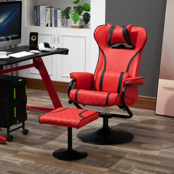 HOMCOM Vinsetto Racing Style Swiveling Recliner with Ottoman Headrest Lumbar Support Ergonomic Faux Leather Gaming Chair with Me