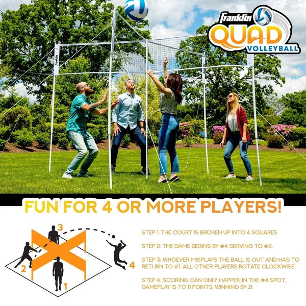 Franklin Sports Quad Volleyball - Volleyball Meets 4 Square - Complete Net System, Jumbo and Traditional Volleyballs Included, B