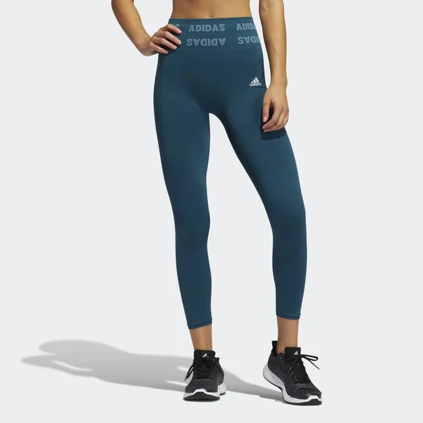 Adidas Women's Training Aeroknit Cropped High-Rise Tights in Blue/Wild Teal Size Small - Nylon/Polyester/Knit