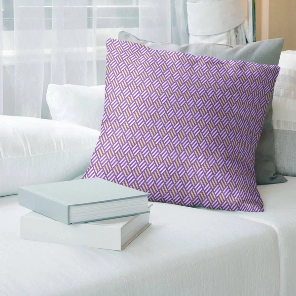 Two Color Stripe Diamonds Throw Pillow - 16 x 16 - Purple & Yellow - Synthetic Fiber