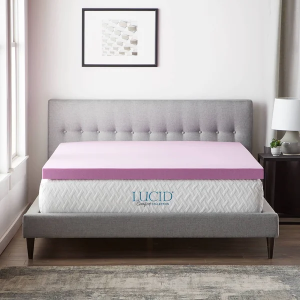 Lucid Comfort Collection 3x22 Lavender Memory Foam Topper - Queen