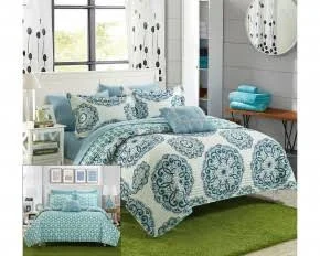 Madrid Mirador Soft Medallion Reversible 8 Piece Quilt Set Queen Green