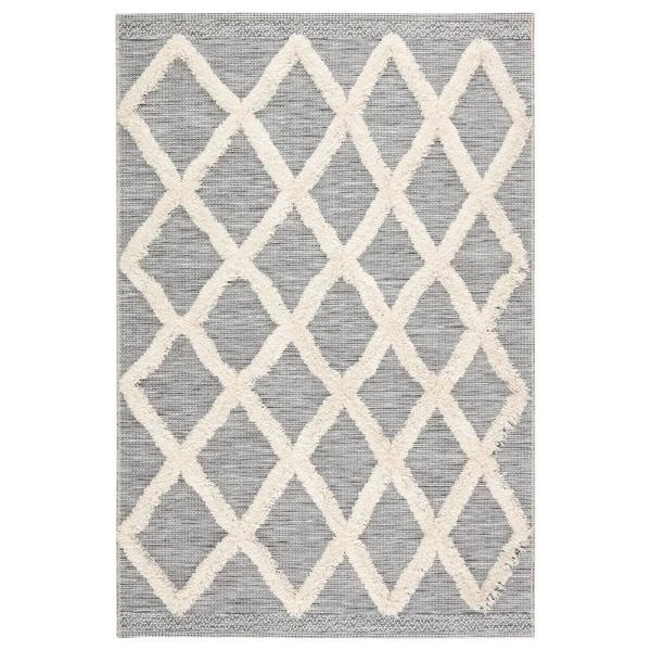 Ackley Indoor/ Outdoor Trellis Gray/ Cream Area Rug - 5&3x22 x 7&6x22