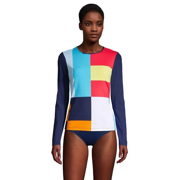 Women's Lands& End UPF 50 Long Sleeve Rash Guard - Size: Medium, Blue