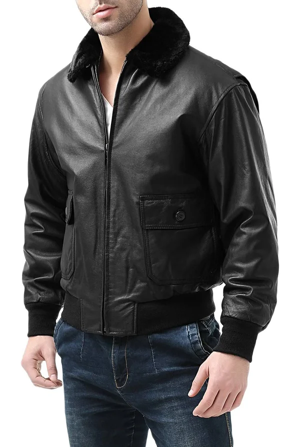 Landing Leathers Men's Navy g-1 Leather Flight Bomber Jacket Xs, Brown