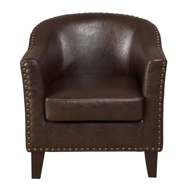 Pemberly Row Faux Leather Accent Chair in Brown - PR-527856