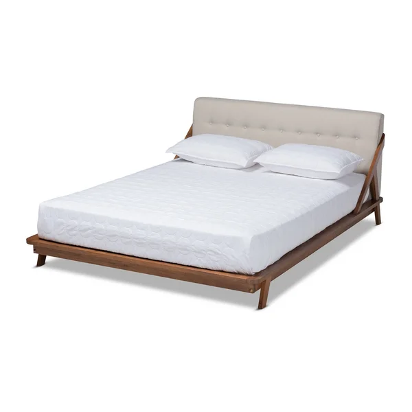 Baxton Studio Sante Light Beige Fabric Upholstered Wood Queen Size Platform Bed