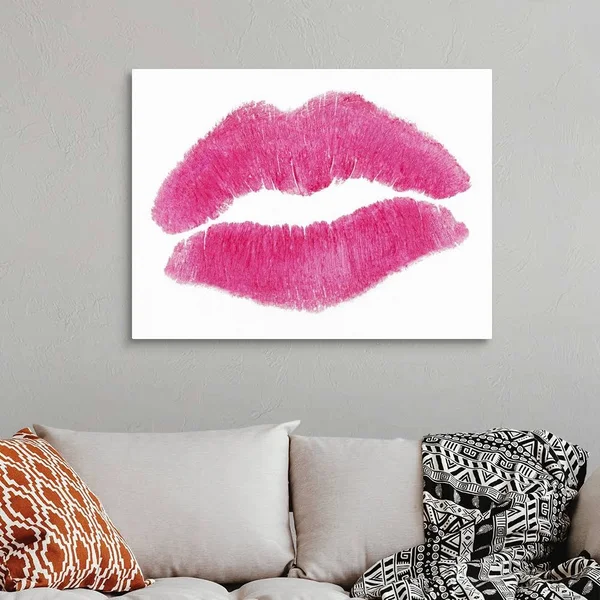 Pink Lipstick Kiss - Large Solid-Faced Canvas Wall Art Print, Great Big Canvas