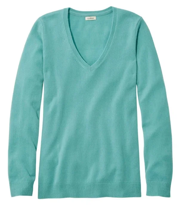 Women's Classic Cashmere Sweater, V-Neck Blue Medium, L.L.Bean