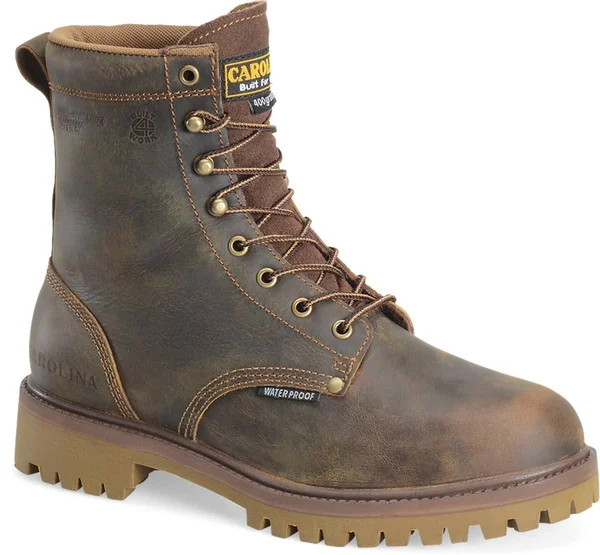 Men's Carolina 8 inch Waterproof 400g Insulated Steel Toe Work Boot - Size: 9, Brown