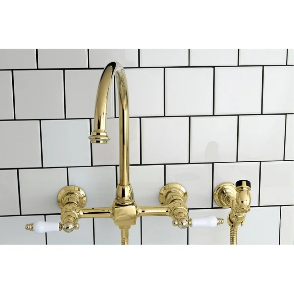 Kingston Brass KS1291PLBS Restoration Wall Mount Bridge Kitchen Faucet with Brass Sprayer, Polished Chrome