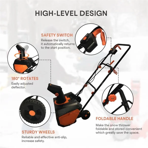 120V 60Hz Power Snow Blower 12 Amp Electric Snow Thrower Metal Black - 7.18" x 14.17" x 7.13"