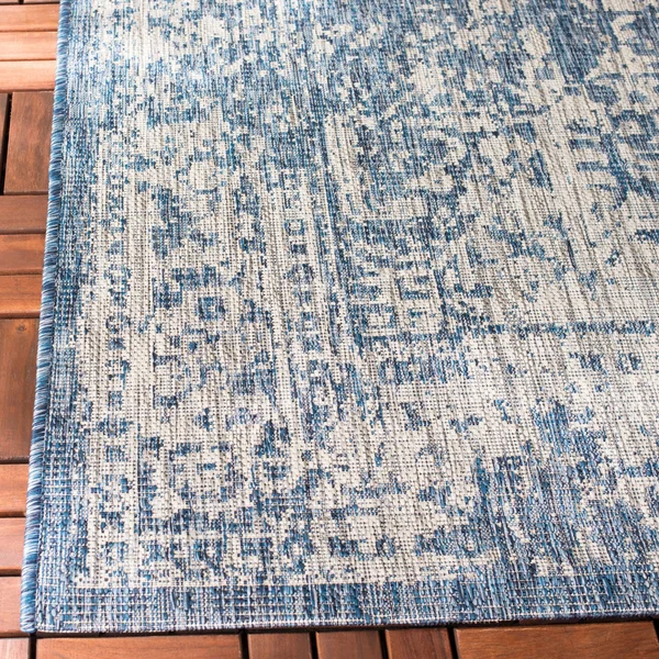 Safavieh Courtyard Collection CY8671-368 Indoor/Outdoor Area Rug - 6& 7x22 Square, Navy/Grey