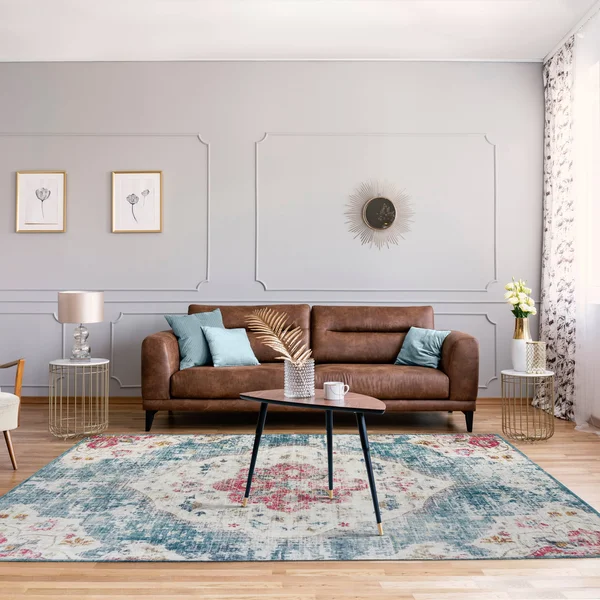 Machine Washable - Vintage Distressed Bohemian - Light Blue - 4& x 6& - 4& x 6& (Blue, Pink, Ivory)