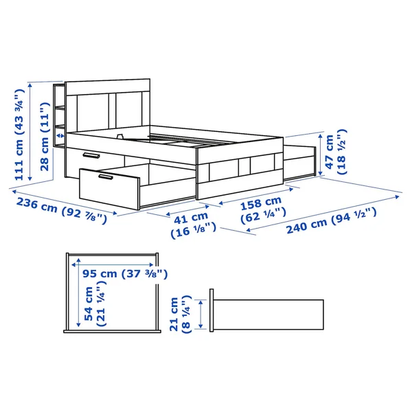 IKEA - BRIMNES Bed Frame with Storage & Headboard - Black, Queen