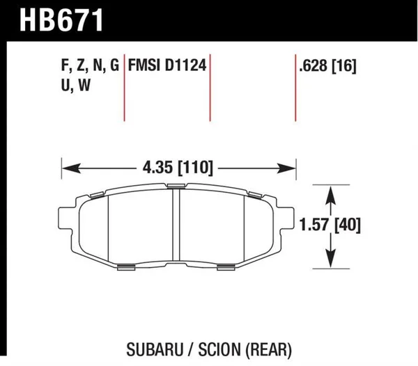 Hawk Performance HB671G.628 DTC-60 Disc Brake Pad