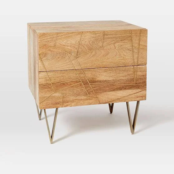 Roar+ Rabbit Brass Geo-Nightstand 2-Drawer - Mango/Antique Brass - Nightstand - Bedroom Furniture - Bedside Table