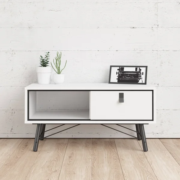 Tvilum Ry 1 Drawer Coffee Table, White Matte/Black