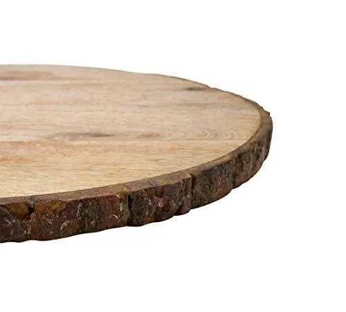 Fennco Styles Bark Edge Wood Grain Decorative Charger Plates 14x22 Round - Set of 4 – Natural Mango Wood Table Chargers for Banqu