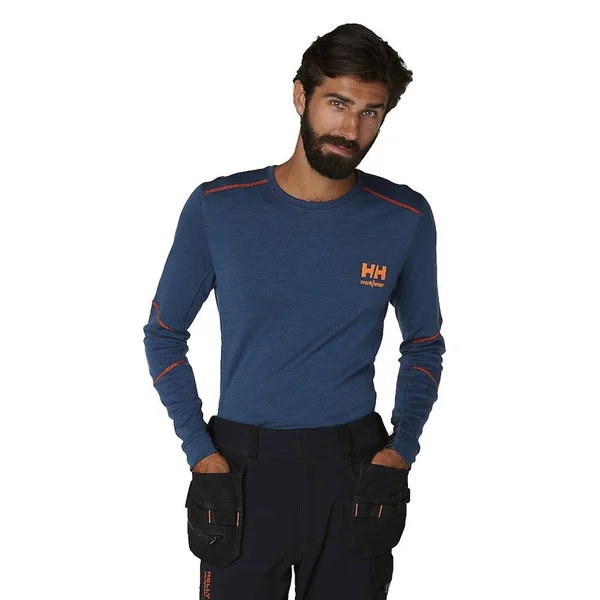 Helly Hansen Mens Lifa Merino Long Sleeve Crewneck T Shirt Deep Steel XS - Chest 34.5" (88cm)