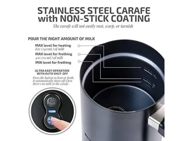 Ovente Electric Double Wall Insulated Milk Frother - Black FR3608B - 4oz/8oz