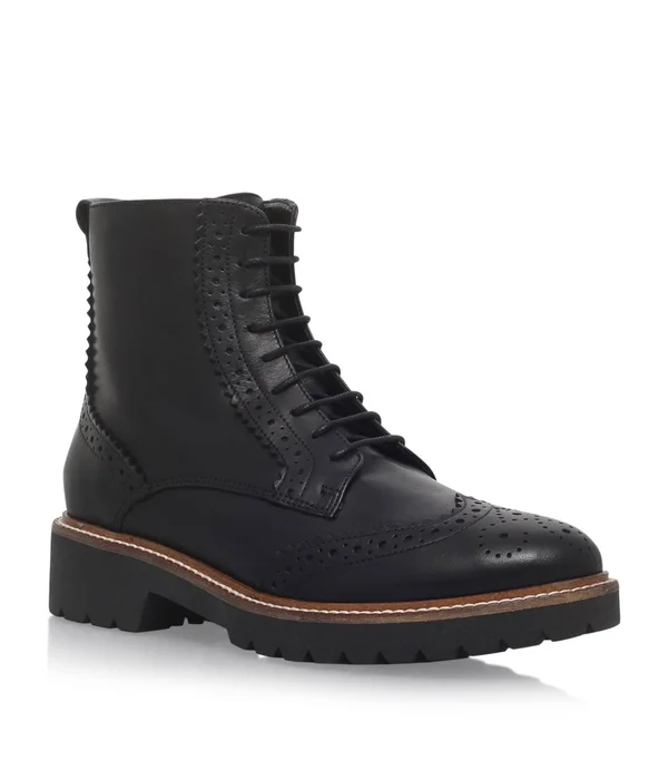 Carvela Snail - Black Leather Flat Brogue Hiker Boots