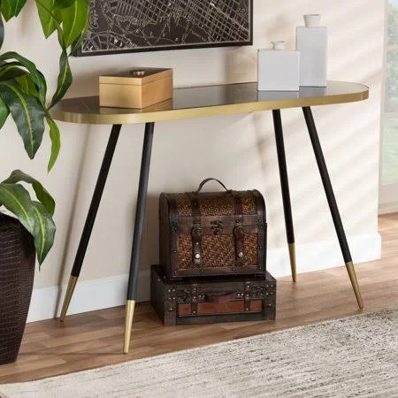 Baxton Studio Lauro Modern and Contemporary Black Faux Marble and Two-Tone Gold and Black Metal Console Table