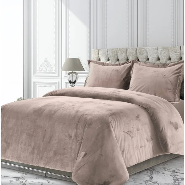 Tribeca Living VENICEDUVETKITA Venice Velvet Oversized Solid Duvet Set, King, Taupe