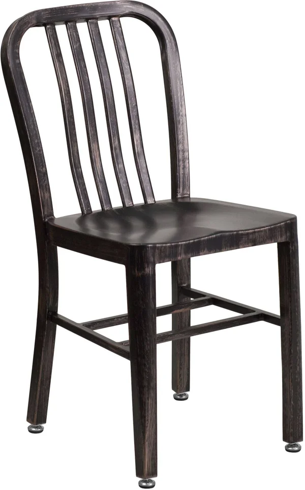 Black-Antique Gold Metal Indoor-Outdoor Chair - Flash Furniture
