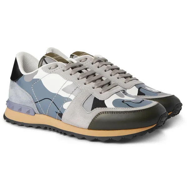 Valentino - Men - Valentino Garavani Rock Runner Suede - Leather and Canvas Sneakers Gray - Lambskin 50%, Cotton 30%, Polyester 2