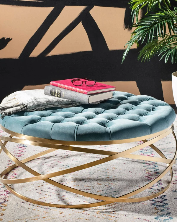 Safavieh Rumi Seafoam Tufted Velvet Ottoman - 37.2" x 37.2" x 15.8"