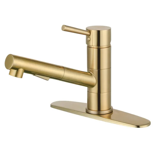 Kingston Brass LS8403DL Concord Single-Handle Pull-Out Kitchen Faucet, Brushed Brass