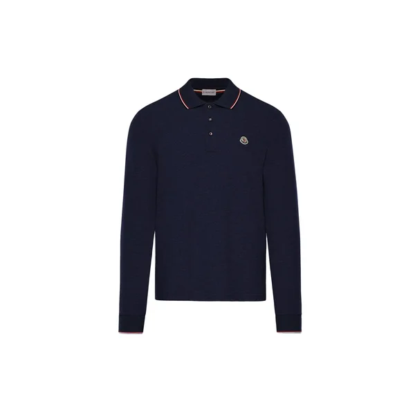 Men's Moncler Tipped Long Sleeve Piqué Polo - Size X-Large - Blue