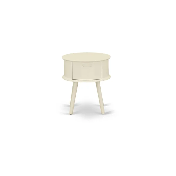 East West Furniture Gordon Round Night Stand End Table with Drawer in Burgundy Finish